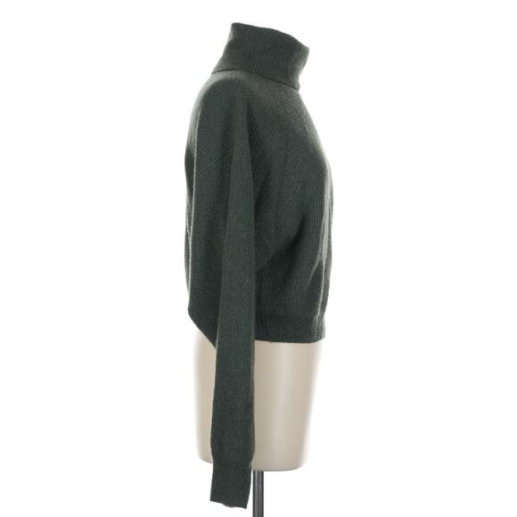 Crush. 100% Cashmere Olive Forest Green Turtleneck Cropped Sweater 1 S - Picture 3 of 9